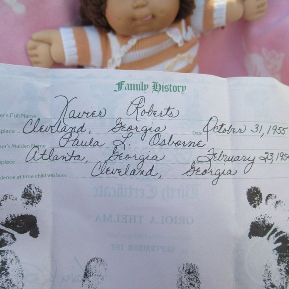 Cabbage Patch Kids Girl '86 Brunette Tongue Brown Eyes Peach Stripe Knit 2 Piece - Picture 13 of 13